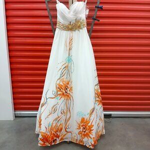 Floral Gown with Beaded Waist Highlights-